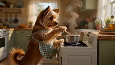 AI cute pet cooking video