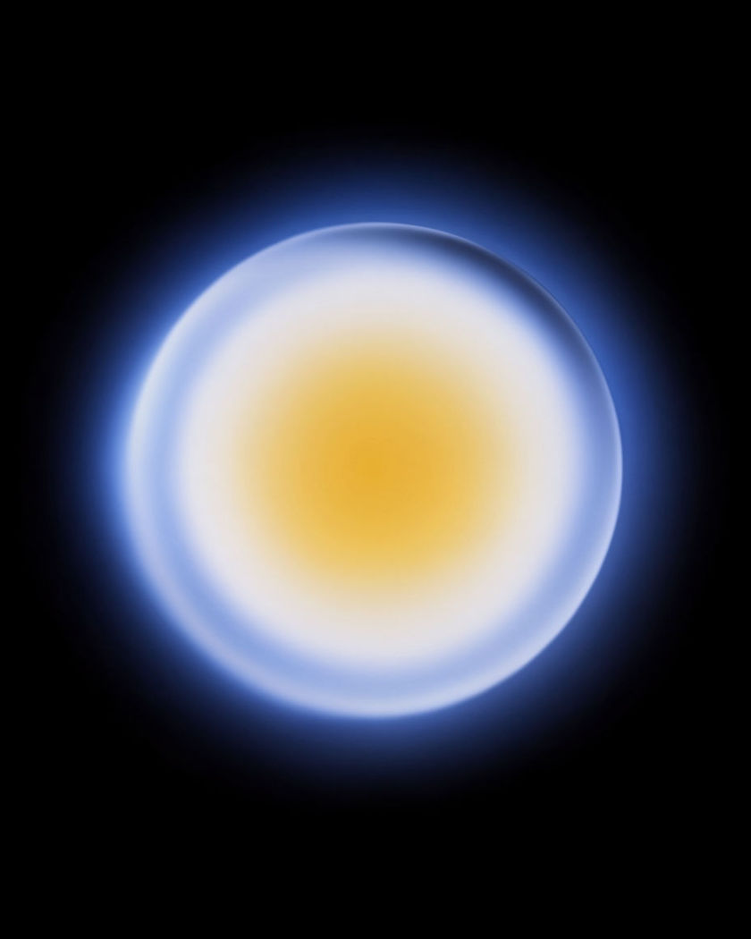 A single glowing iris rendered as an abstract ring of light on a black ground