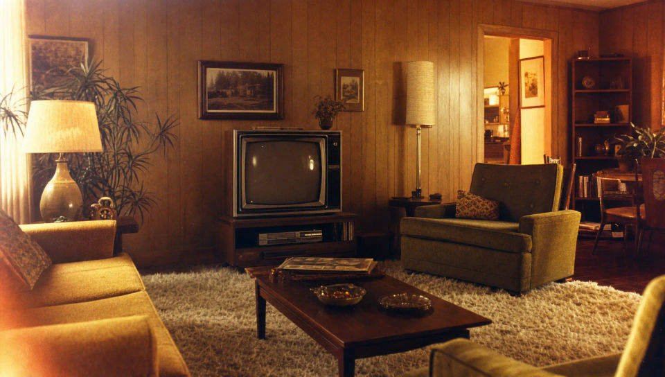 Wood-panelled living room