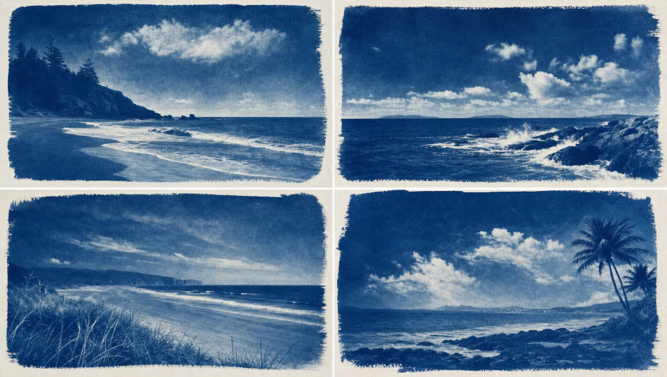 Coastal shoreline cyanotype