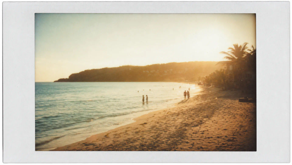 Beach golden-hour instant frame