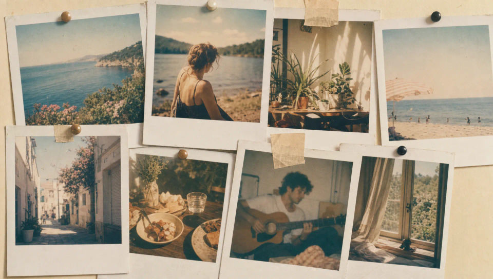Pinned-snapshots wall collage