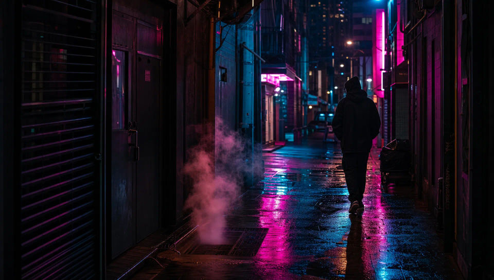 Neon-lit night alley