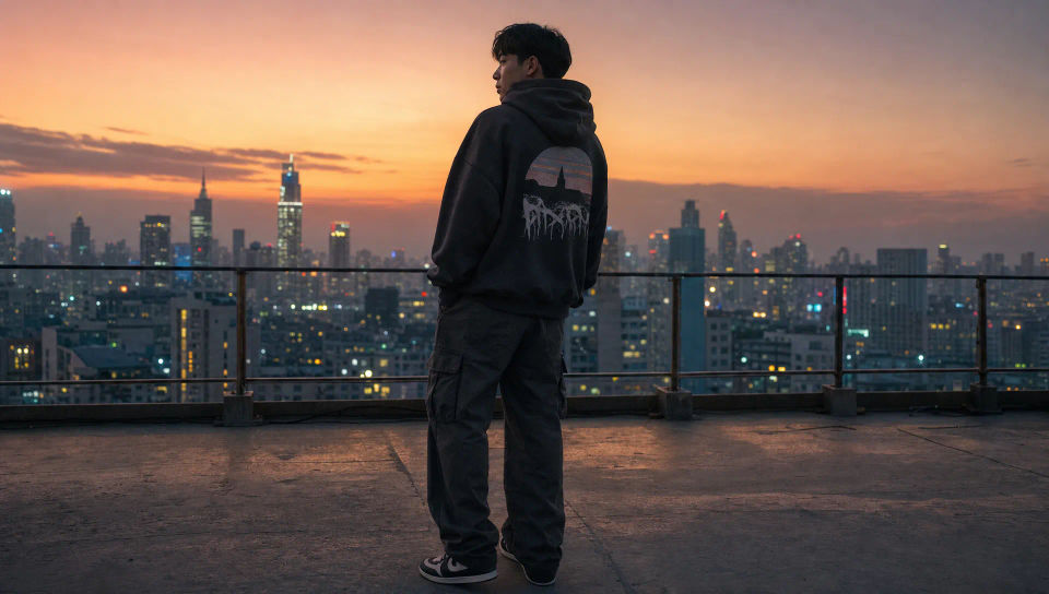 City rooftop at dusk
