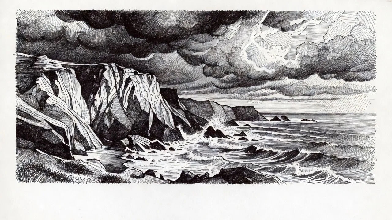 Scène dense à l'encre