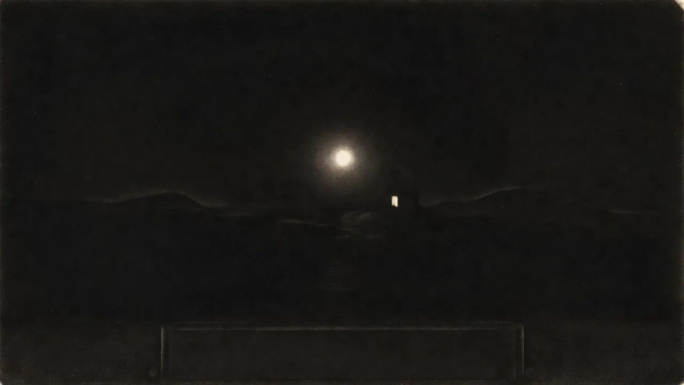 Moonlit mezzotint scene