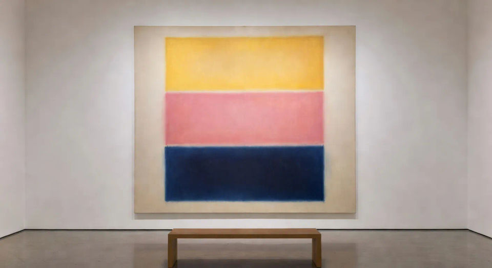 Colour-field canvas in a museum gallery