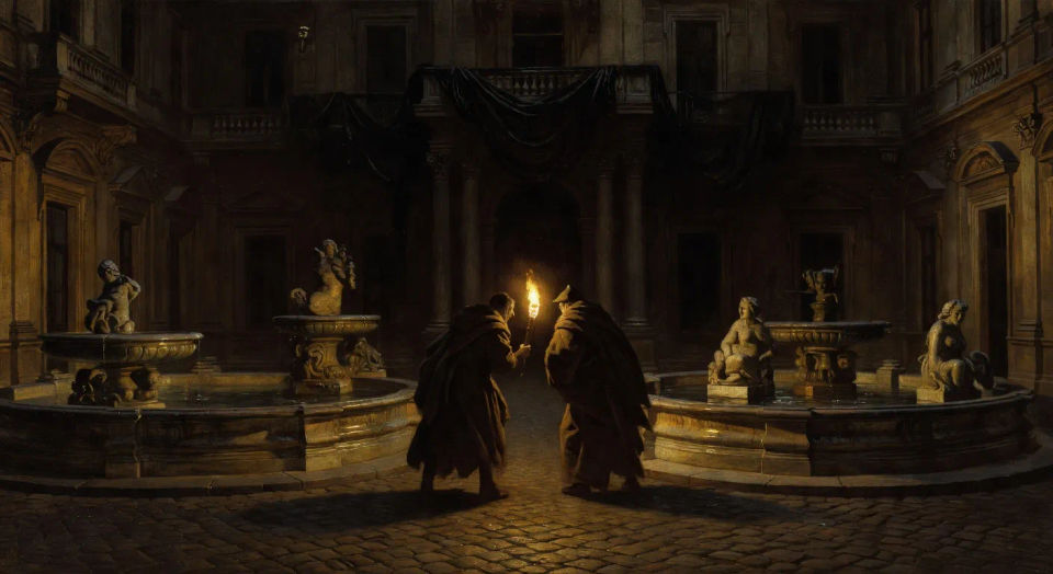 Palace courtyard at night