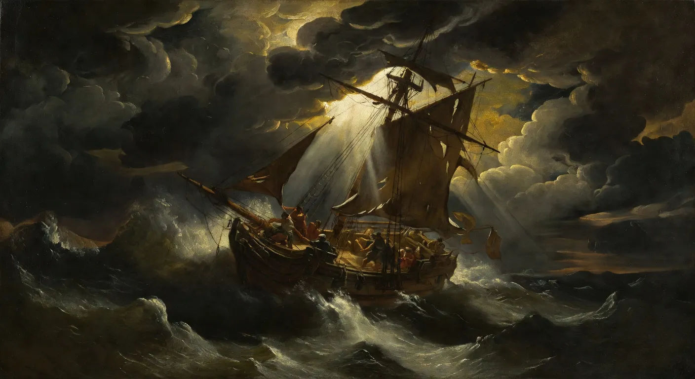 Stormy seascape with a single rigger