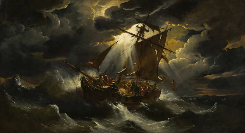 Stormy seascape with a single rigger