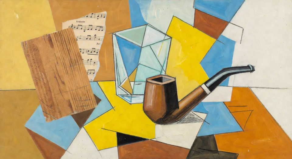 Synthetic-Cubist collage of cafe objects