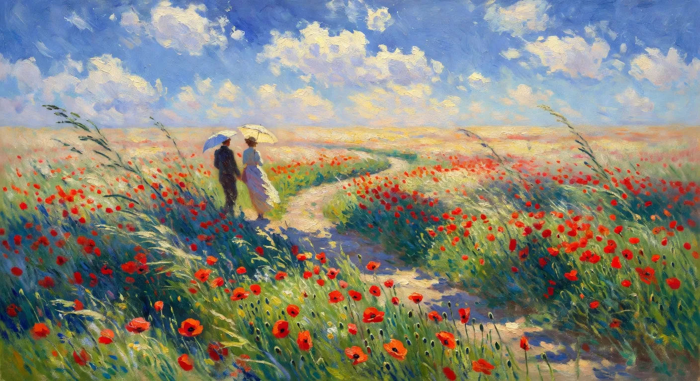 Poppy field in afternoon wind