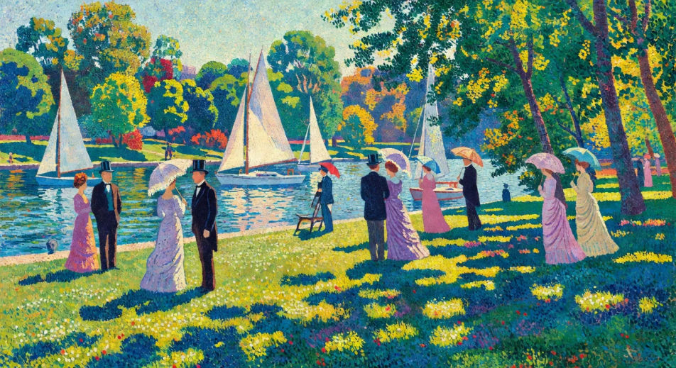 Pointillist Sunday afternoon park