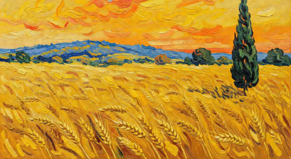 Provence wheat field with cypress