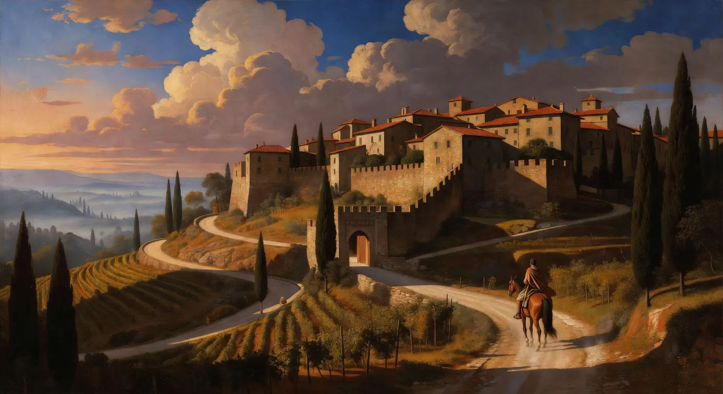 Hilltop town at golden hour