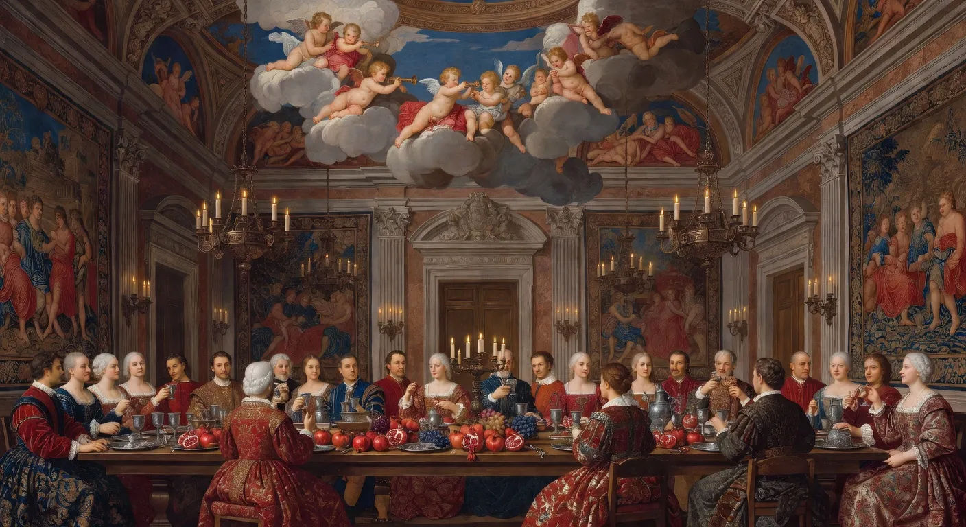Banquet under a painted ceiling