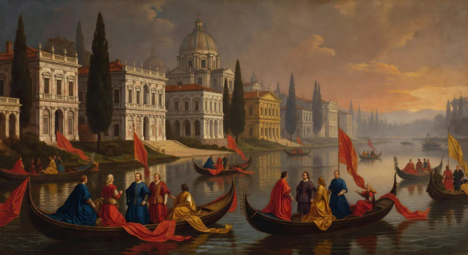River procession with banners