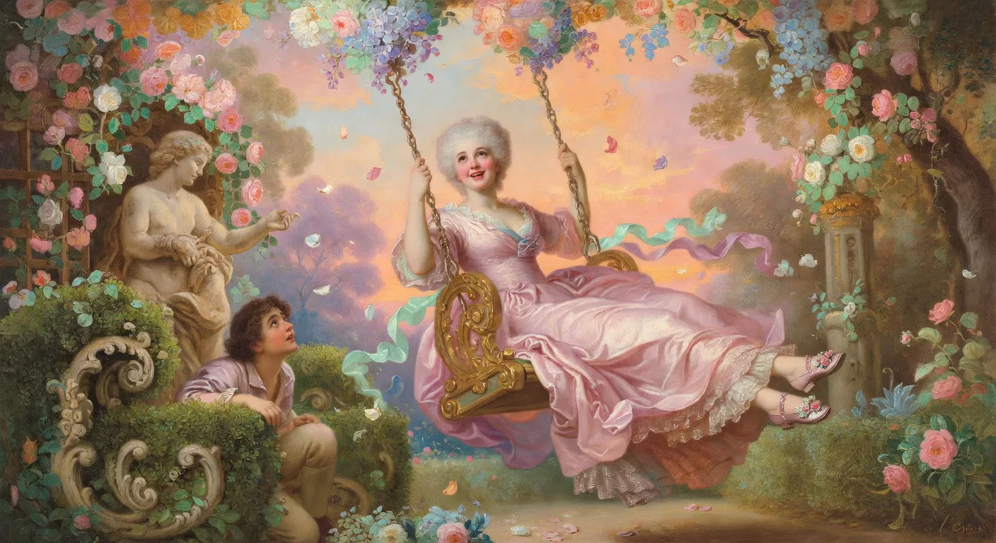 Swing scene in a formal garden