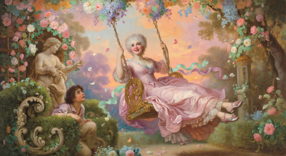 Swing scene in a formal garden
