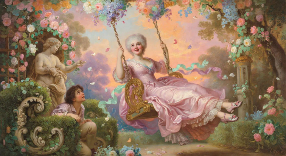 Swing scene in a formal garden