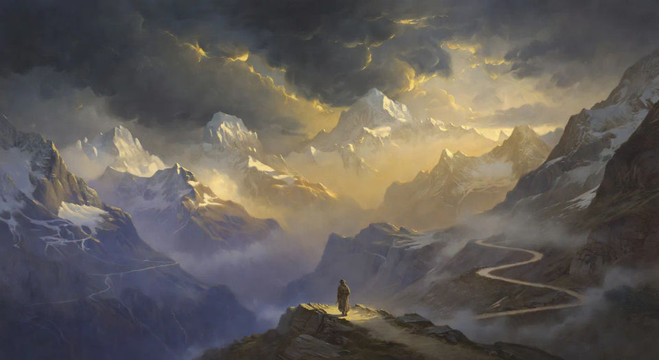 Sublime alpine pass at dawn