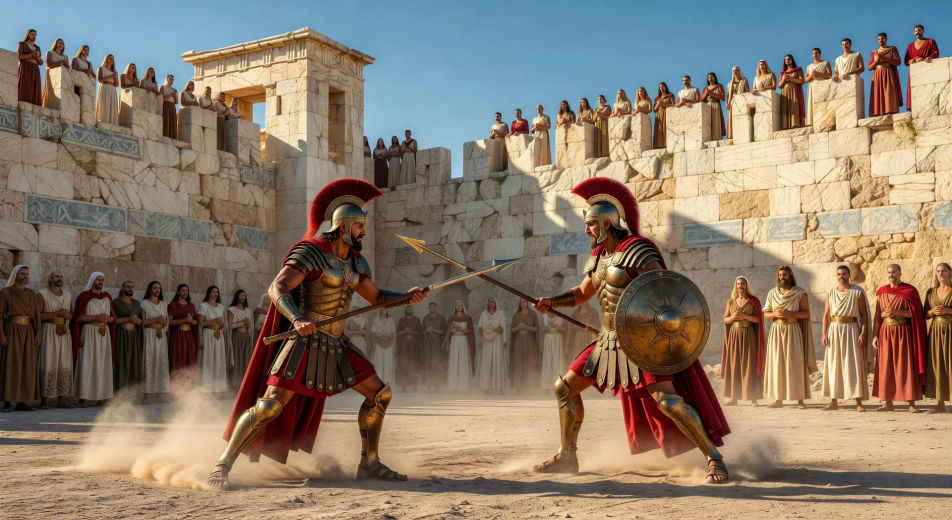 Achilles and Hector duel beneath the walls