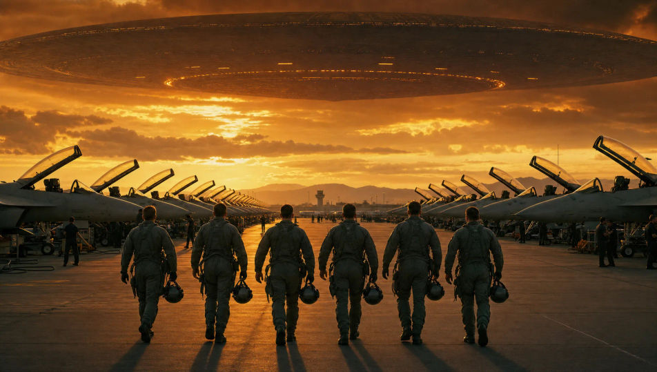 Air base flight line under mothership glow