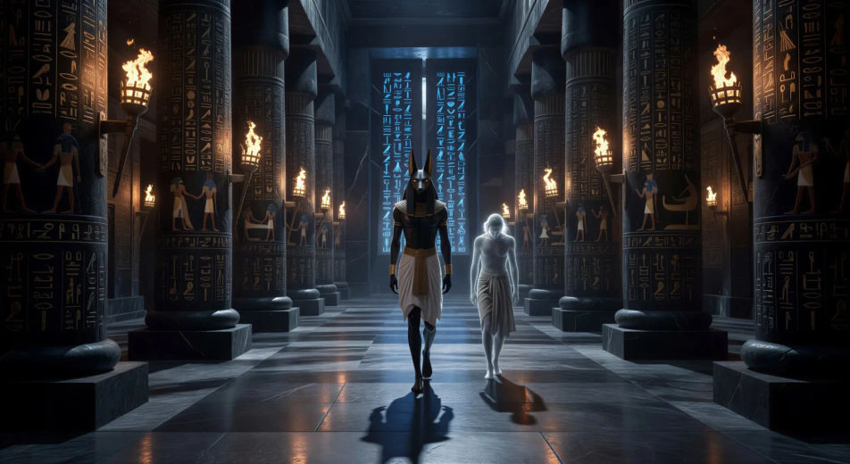 Anubis leading the soul through the Duat