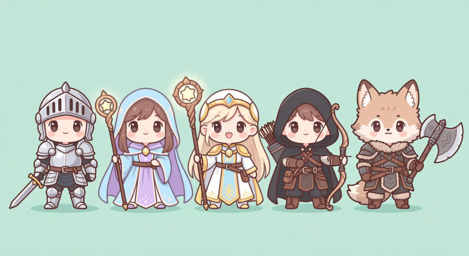 Chibi adventurer party line-up