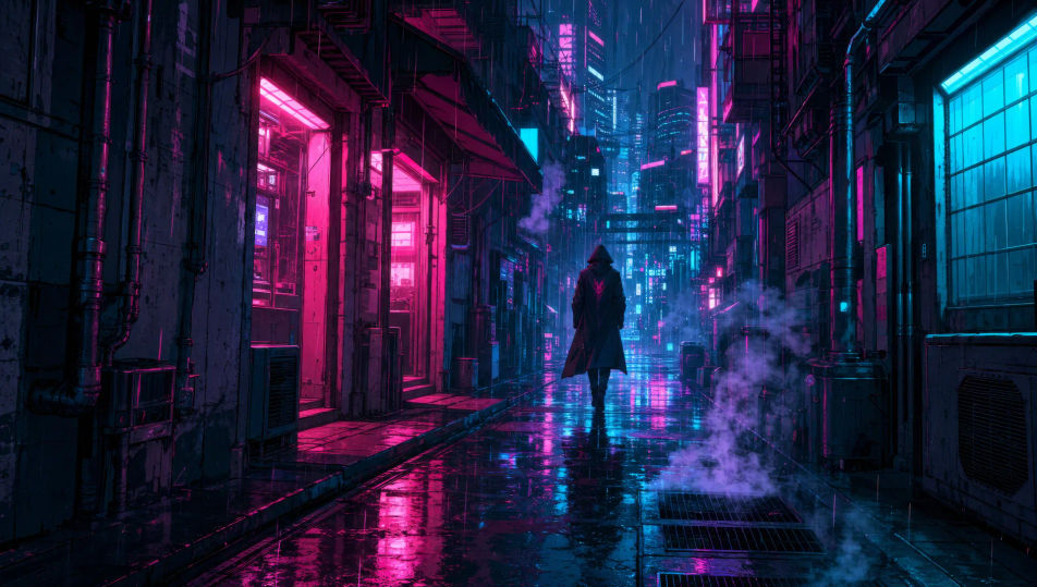 Ruelle néon mouillée