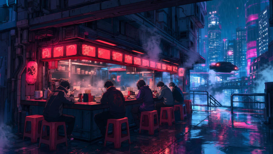 Bar à ramen sous la pluie