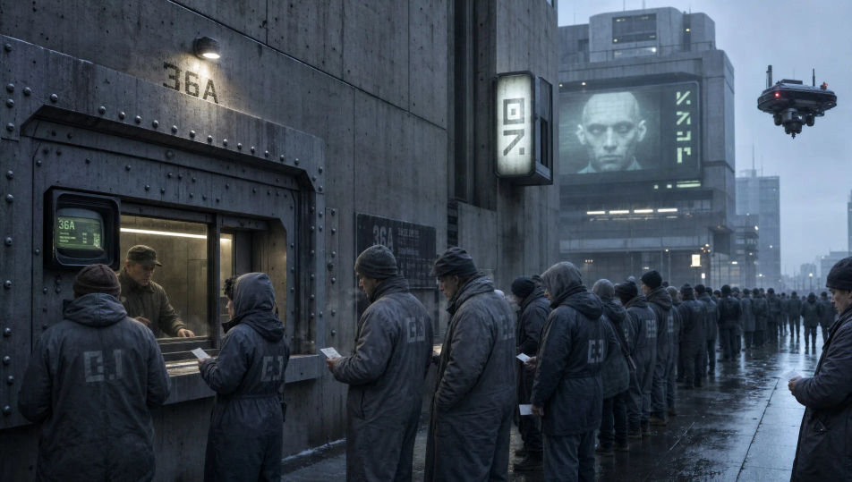 Ration queue at dawn