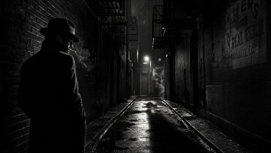 Wet alley under one sodium-yellow lamp