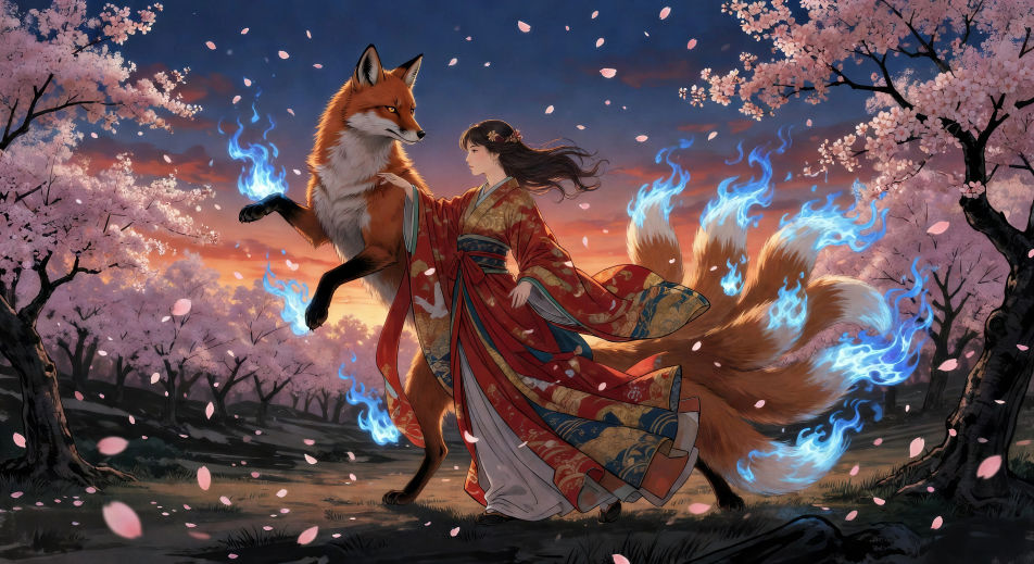 Kitsune transformation at twilight