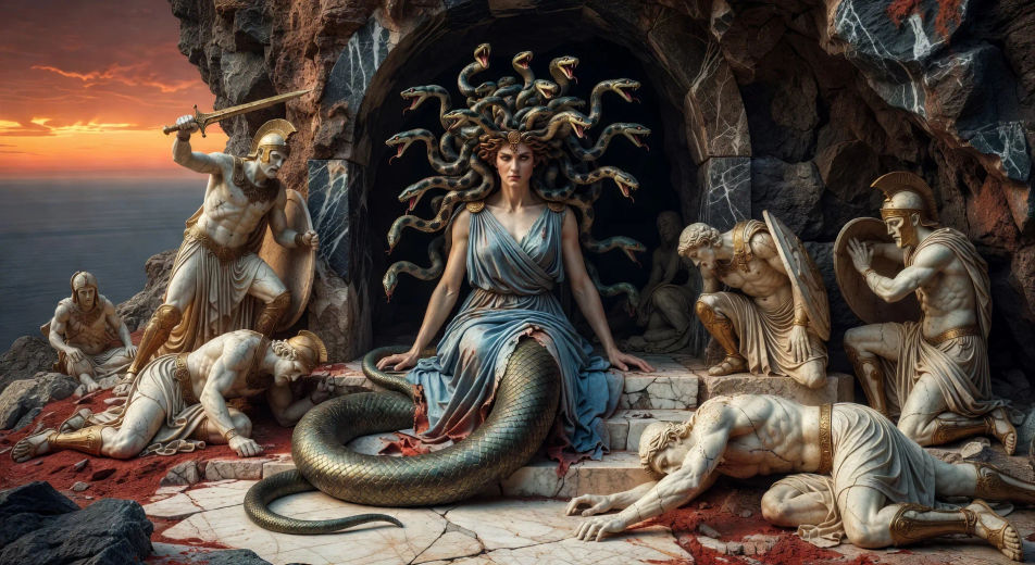 Medusa en la entrada de la cueva