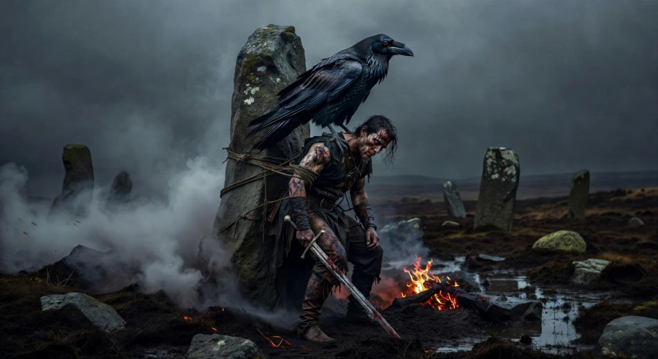 Raven on the pillar-stone