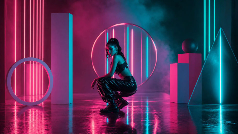 A neon-lit set