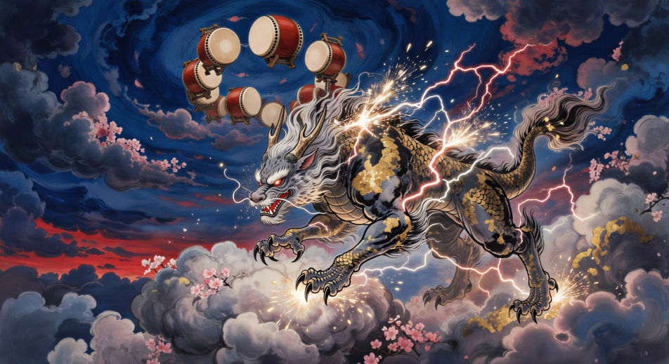 Raiju leaps in the lightning
