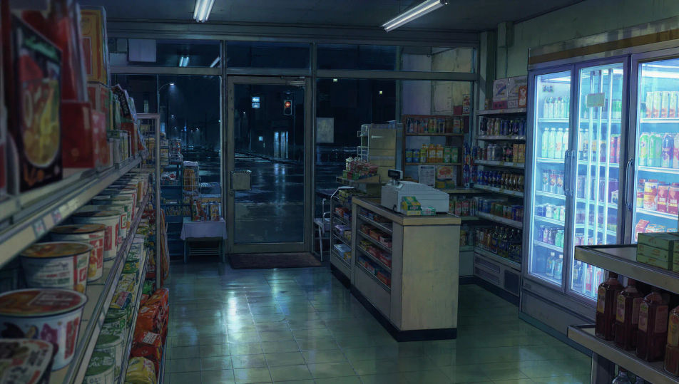 Retro-Convenience-Store bei Nacht