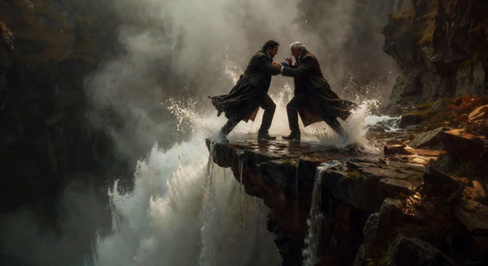 The duel at the Reichenbach Falls