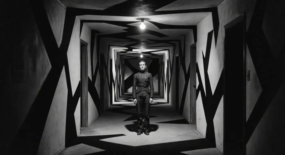 Caligari painted-shadow corridor