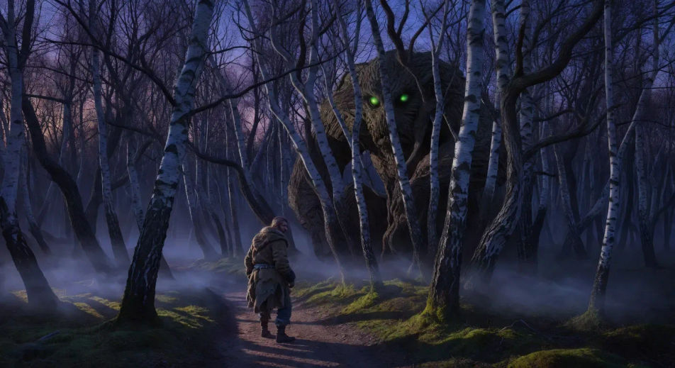 Leshy turns birch trees on a traveller