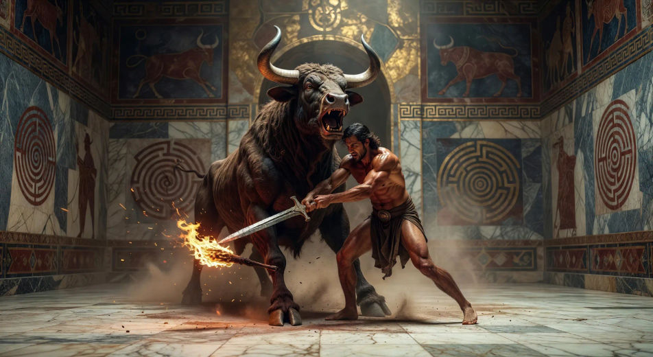 Theseus slays the Minotaur