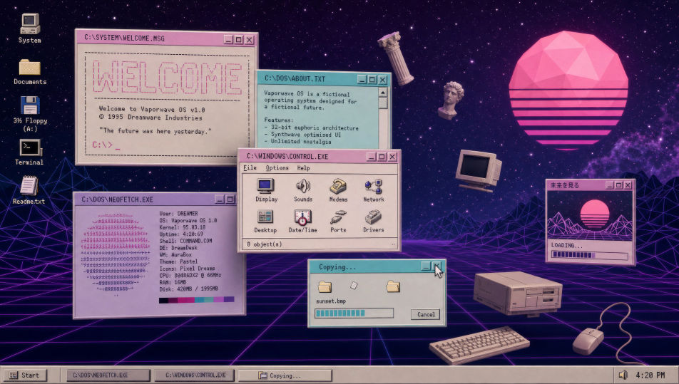 Área de trabalho do Windows 95 no espaço profundo