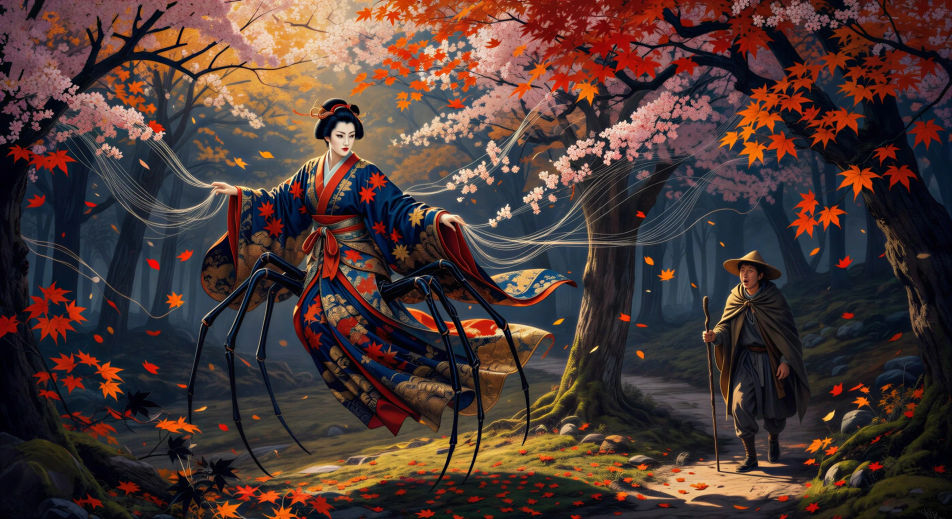 Jorogumo di hutan musim gugur