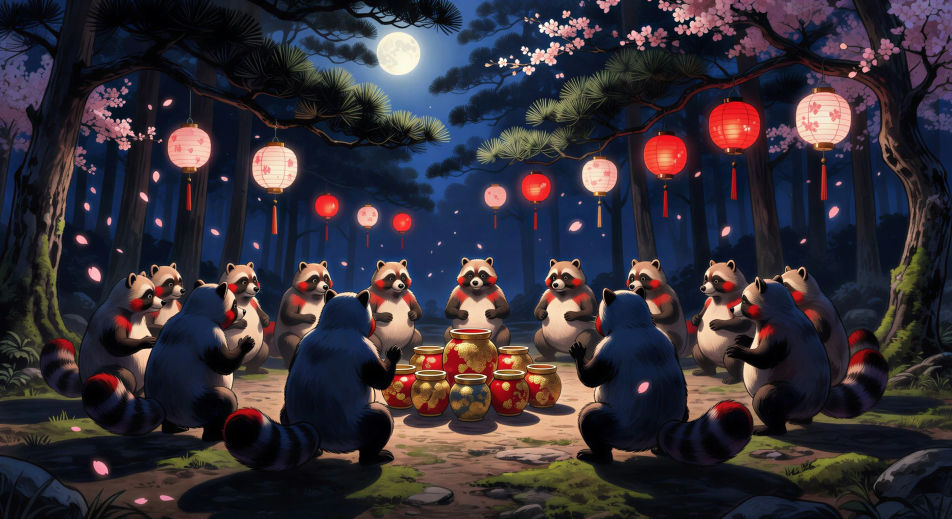 Festival tanuki di bawah bulan