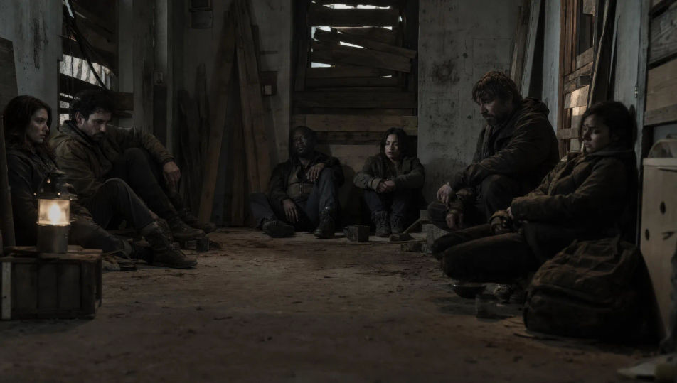 Barricaded shelter at night